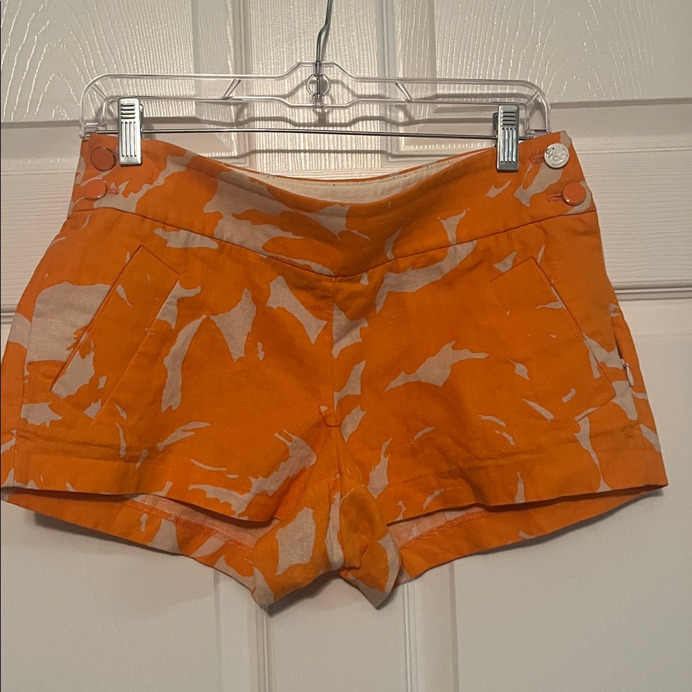 J.Crew Orange & Tan Linen Shorts with Button Detail